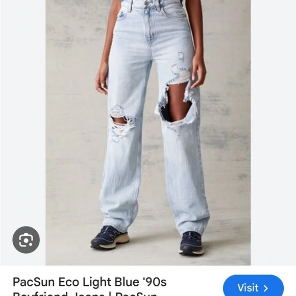 Pacific Sunwear Blue Boyfriend Jeans with Distressed Look - Picture 5 of 9